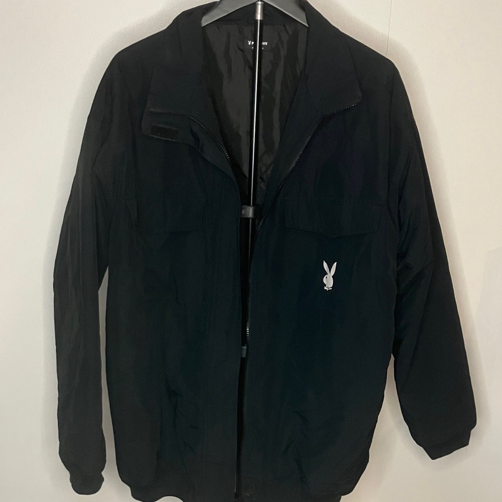 PLAYBOY Men's Black Windbreaker with Iconic Emblem